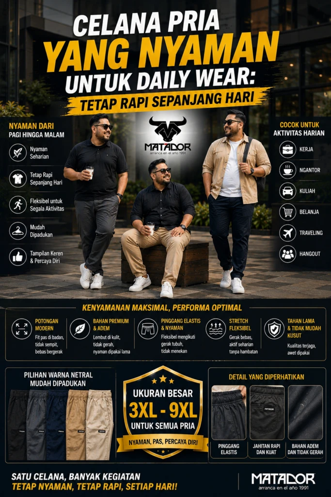 Celana Pria Anti Ngatung: Solusi untuk Pria Tinggi dan Big Size