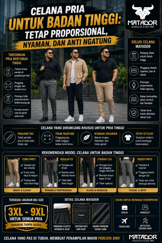 Celana Pria untuk Badan Tinggi: Tetap Proporsional, Nyaman, dan Anti Ngatung