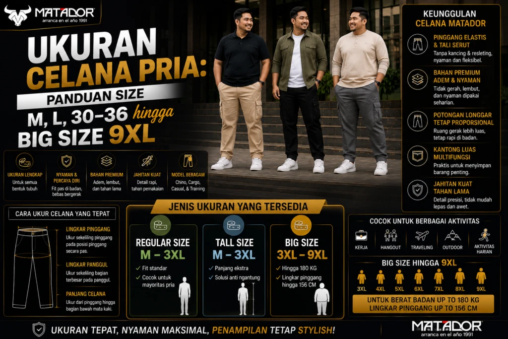Ukuran Celana Pria: Panduan Size M, L, 30–36 hingga Big Size 9XL