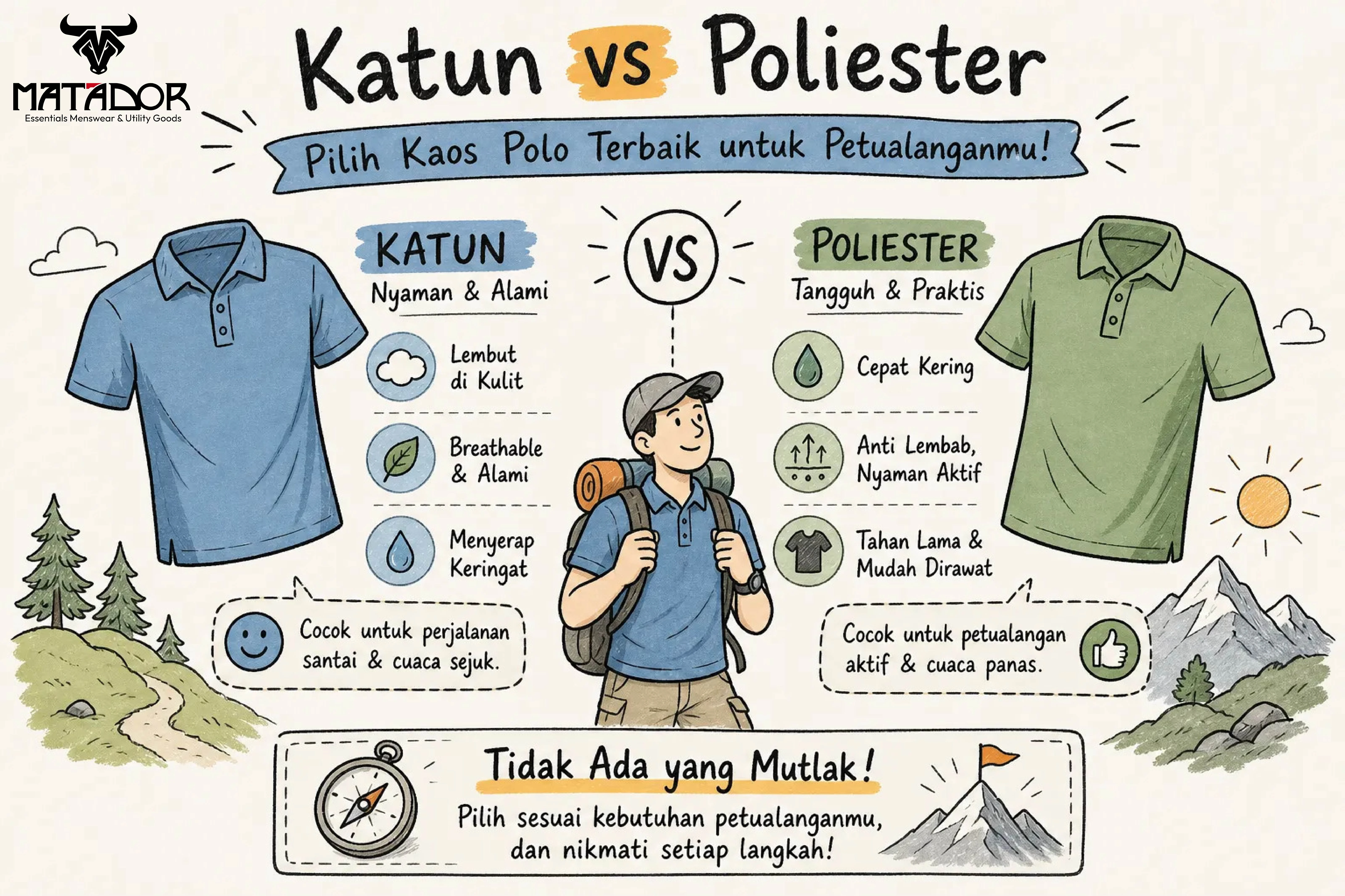 Kaos Polo Bahan Katun vs Poliester: Mana yang Lebih Cocok untuk Petualangan
