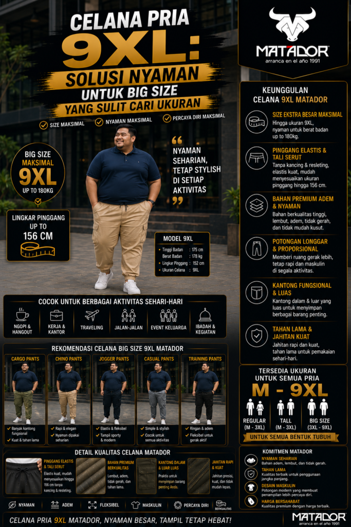 32.Celana Pria 9XL Solusi Nyaman untuk Big Size yang Sulit Cari Ukuran